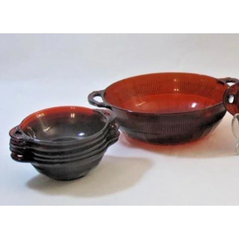 Vintage Anchor Hocking Coronation Royal Ruby Red Serving Berry Bowl 6pc Set
